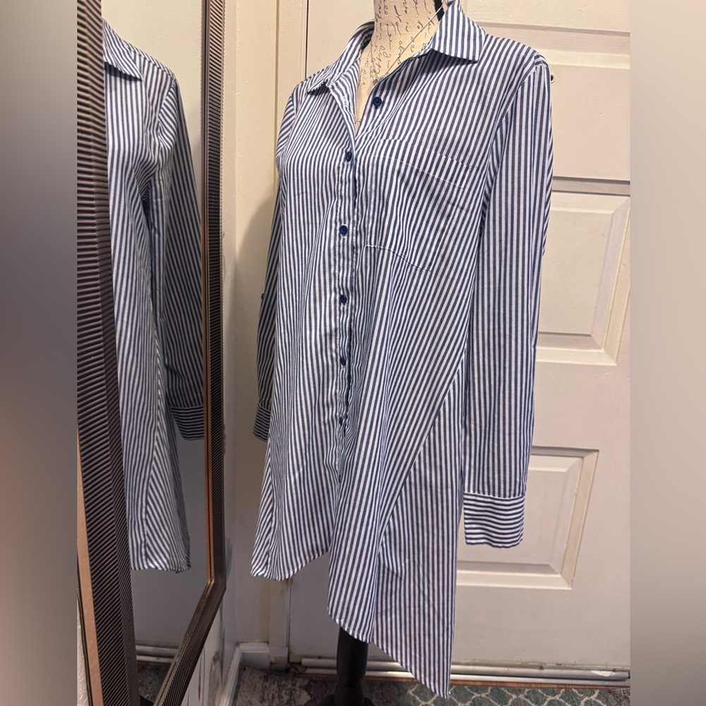 Ci Sono Blue and White Striped Button-Down Tunic - Picture 5 of 8